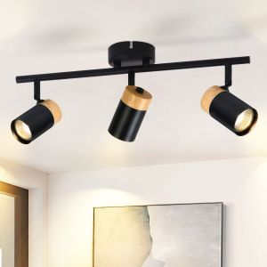 Nettlife lámpara  con 3 focos de madera gu10 negros, orientable 330° para