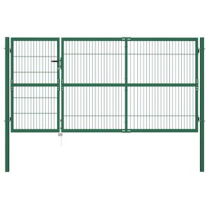 vidaXL puerta de jardín con postes 350 x 140 cm acero verde