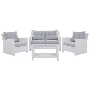 Conjunto de jardín con mesa 4 plazas marino ratán sintético blanco