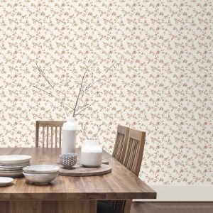 Papel pintado texturizado tnt delicado floral beige