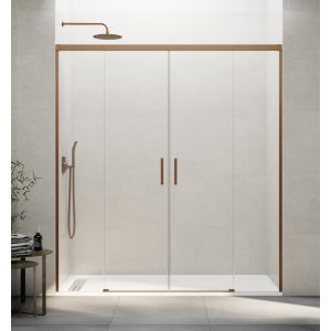 Mampara basic spazio 2 puertas + 2 fijos transparente cobre 150 cm