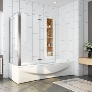 Aica mampara de bañera plegable+panel fijo,110x70x140cm,2cm ajustable