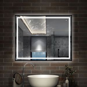 Espejo con luz de baño,100x80 cm,con función antivaho, bluetooth, reloj LED