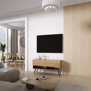 Mueble tv - roble craft - patas negras oblicuas - 100 x 32 x 52 cm