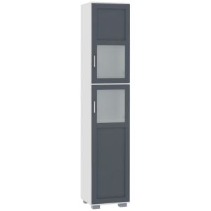 Armario de baño 37x35x190 cm mdf, vidrio templado color blanco kleankin