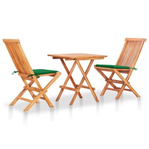 vidaXL set de bistró 3 pzas con cojines verdes madera maciza teca