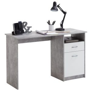 Fmd escritorio con 1 cajón color hormigón y blanco 123x50x76,5 cm