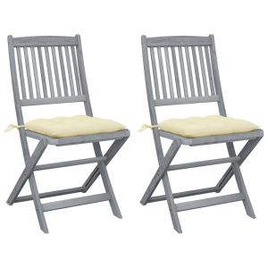 vidaXL sillas de jardín plegables 2 uds cojines madera maciza acacia