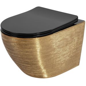 Rea taza de inodoro wc carlo mini tornado black brush gold, 49x36x37 cm