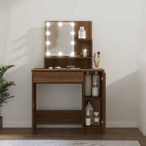 Tocador con LED roble marrón 86,5x35x136 cm es3697