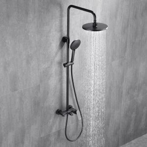Kibath columna ducha monomando dak redonda de 96-136 cm negro mate de latón