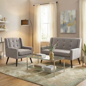 Conjunto de sillones tapizados gris claro para salón y despacho 2 piezas