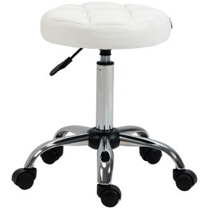 Taburete con ruedas regulable 48-63 cm piel sintética blanco