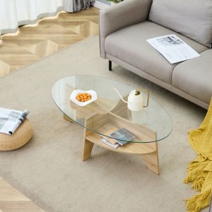 Mesa de centro ovalada con balda vidrio y madera transparente 104,9x60cm