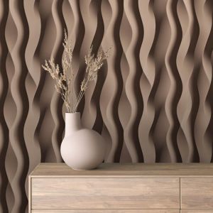 Papel pintado 3d ondas verticales marrón 60cm por 250cm