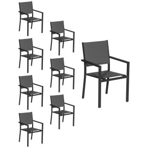 Juego de 8 sillas tapizadas de aluminio antracita textileno gris