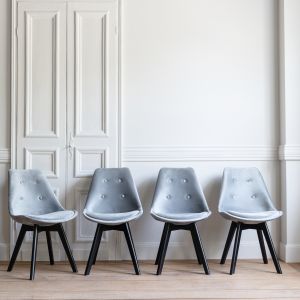 Pack de 4 sillas de terciopelo gris con cojín nora