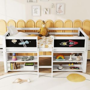 Litera infantil con estanterías 90x200cm blanco