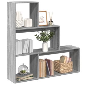 Librería divisora 3 niveles madera gris sonoma 123x29x123 cm