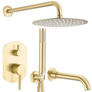 Valaz ducha empotrada de bañera ovalada a pared dorado cepillado - 20cm