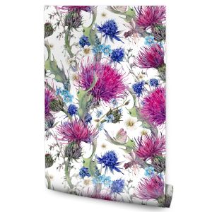 Papel Pintado Para Dormitorio Con Libélulas Hojas Flores 53cm x 10m