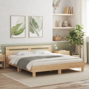 Cama cabecero y luces LED roble sonoma 160x200 cm reg7531