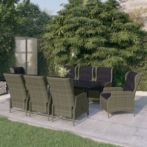 vidaXL juego de comedor de jardín 9 piezas marrón