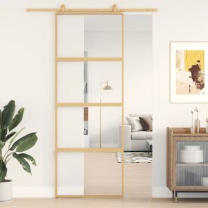 Puerta corredera dorada de vidrio esg transparente y aluminio esxt8655