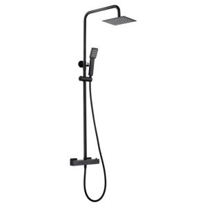Columna de ducha extensible, termostatico  rociador cuadrado negro mate
