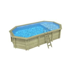 Piscina de madera nemo 7.3x3.97 – h.1.45 m con playa, azul, - sin solera
