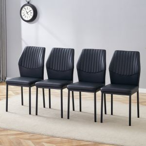 Conjunto de sillas de comedor pu negro set de 4 con patas metálicas