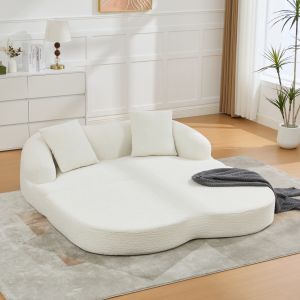 Sofá cama 2 plazas chenilla beige plegable con 2 cojines