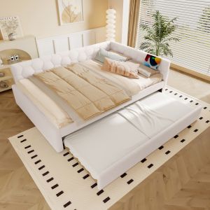 Cama nido 140x200cm con usb y luz nocturna terciopelo – blanco