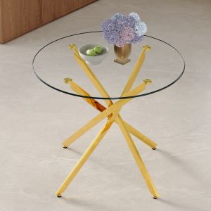 Mesa de comedor redonda de cristal dorado 75x88x88cm