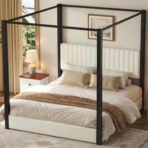 Cama con dosel 180x200 cm y cabecero de terciopelo – negro