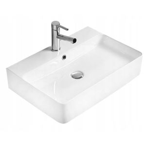 Lavabo cerámico sobre encimera, 60,5x41,5x13 cm, blanco