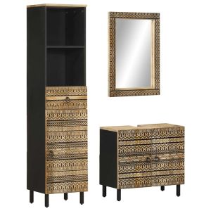 Conjunto de muebles de baño 3 piezas madera maciza de mango esb9767