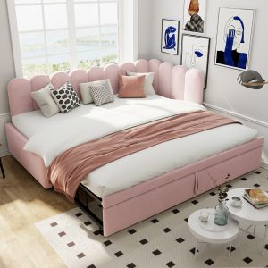 Sofá cama acolchado en forma de l, 90/180 x 200 cm, terciopelo,rosa.