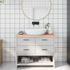 Encimera de baño madera maciza sin tratar 100x40x(2-4) cm eerf9780