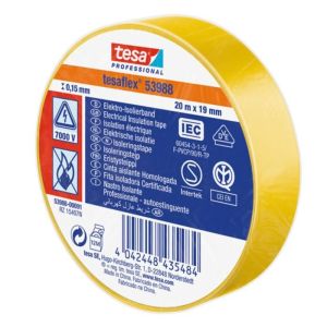 Cinta aislante homologada amarilla 19 mm x 20