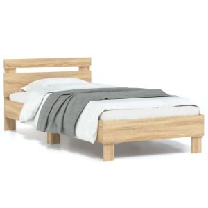 Cama cabecero luces LED roble sonoma 90x190 cm reg8659