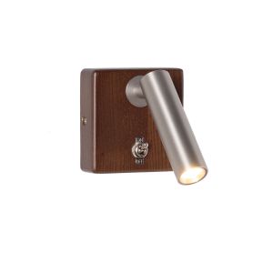 Aplique de pared LED 3W 2800K níquel con base madera cuadrada Opéra