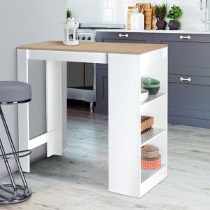 Mesa de bar blanca con almacenamiento - 110 cm