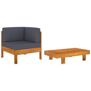 vidaXL muebles de jardín 2 pzas cojines madera acacia gris oscuro