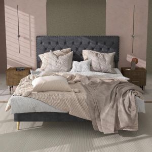 Cama con almacenaje 140x200cm gris, estructura baja moderna