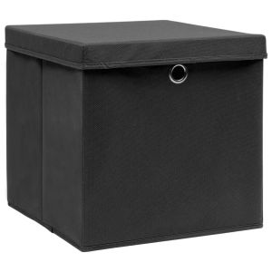 vidaXL cajas de almacenaje con tapas 10 uds negro 28x28x28 cm
