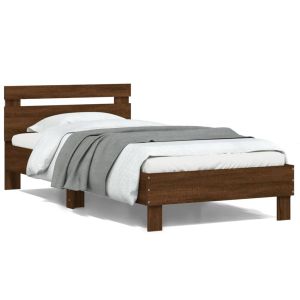 Cama cabecero luces LED roble marrón 100x200 cm reg7509