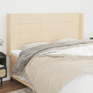 Cabecero con orejas de tela color crema 203x16x118/128 cm eerf4771