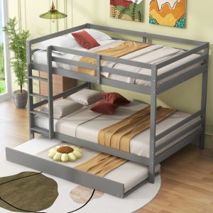 Litera 140x200cm con cama nido, barandilla y escalera pino y mdf – gris