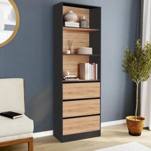 Estantería biblioteca carla de madera negra, 3 cajones, 190 cm